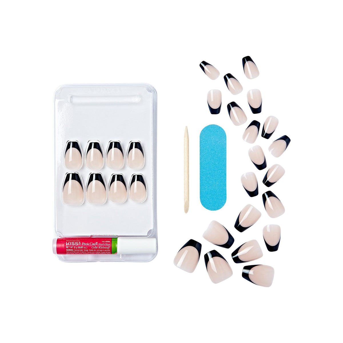 Unghii false Salon Acrylic French Color Flame, lungime S, 28 bucati