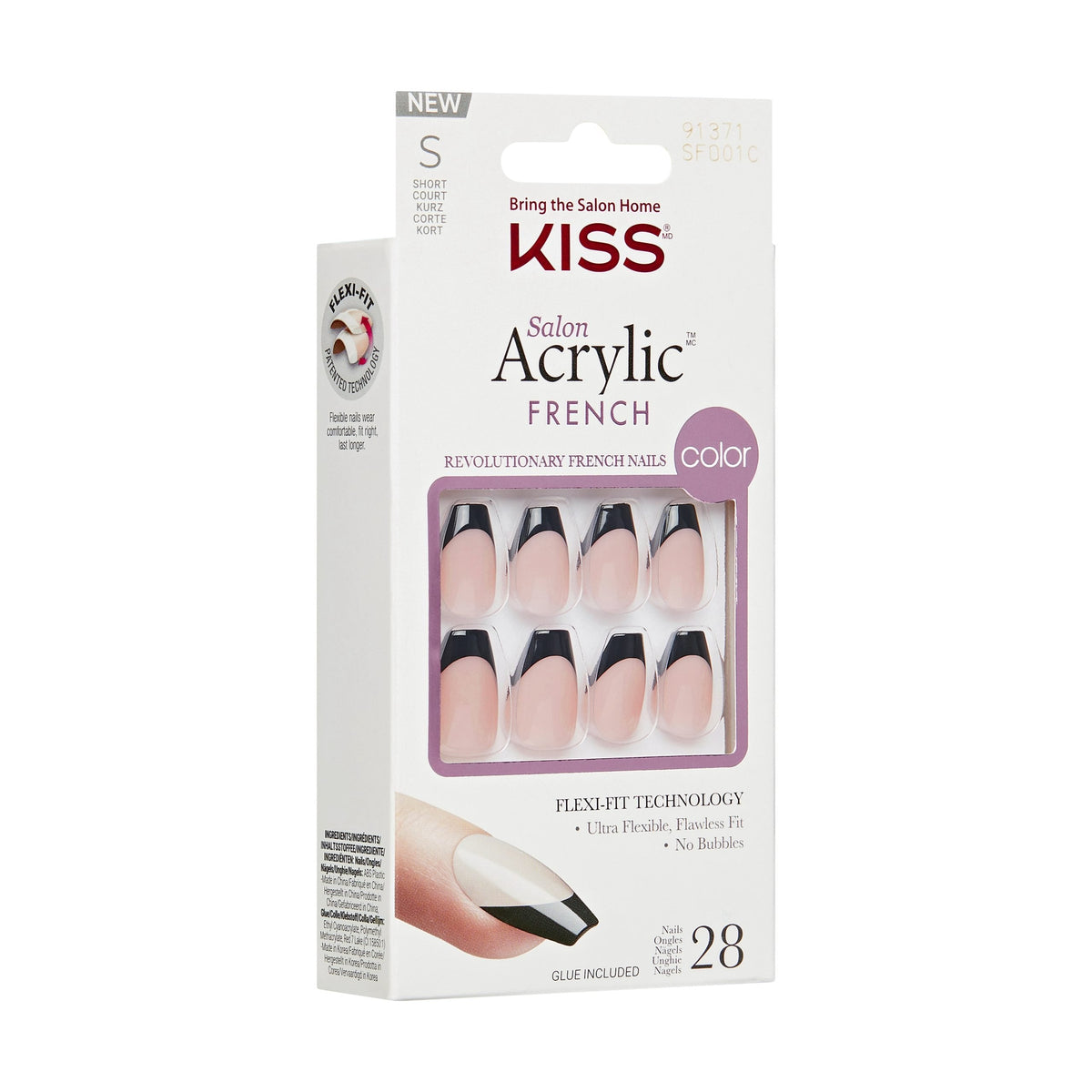 Unghii false Salon Acrylic French Color Flame, lungime S, 28 bucati