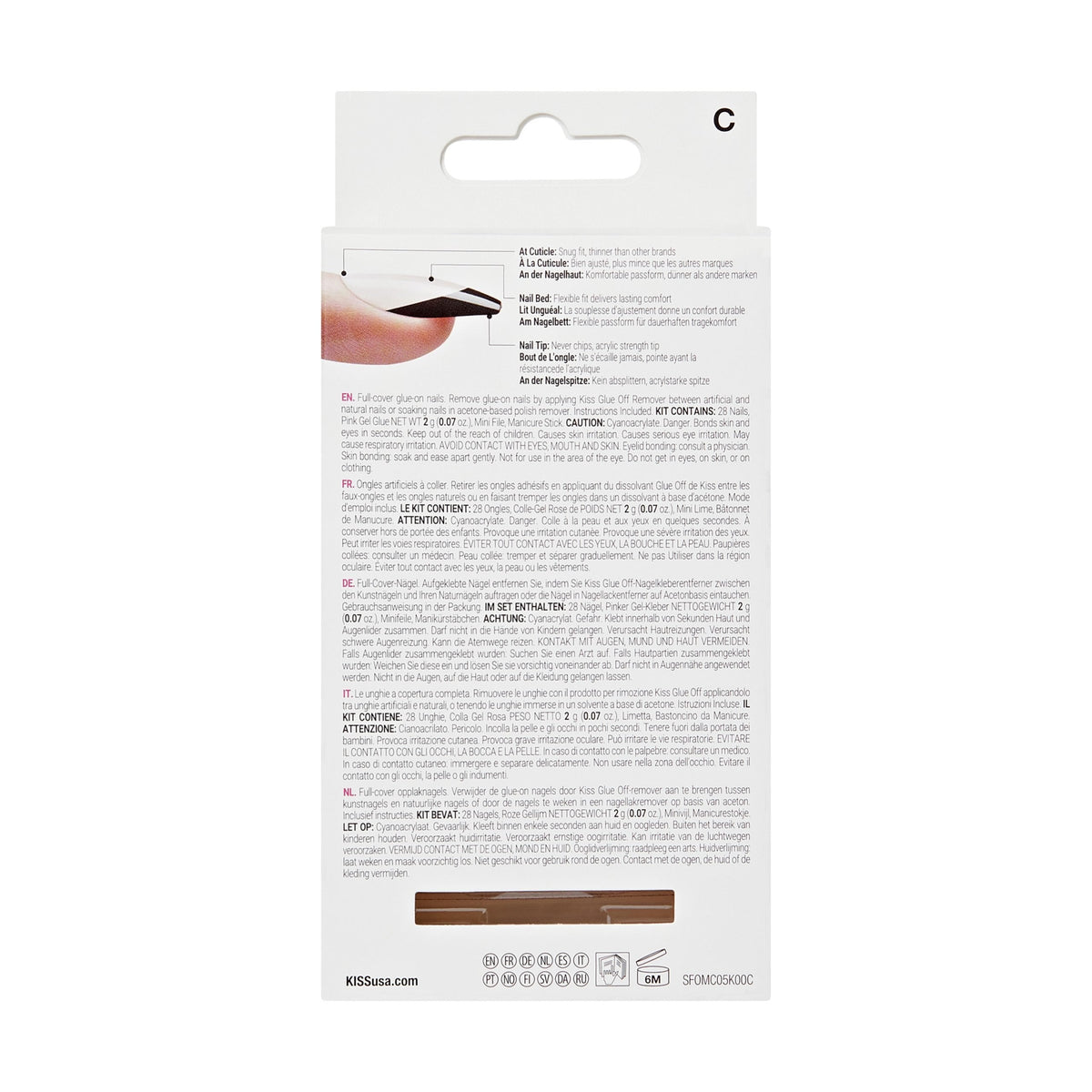 Unghii false Salon Acrylic French Color Squared, lungime M, 28 bucati