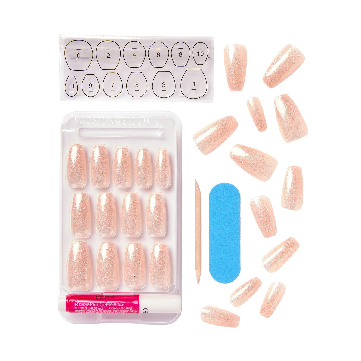 Unghii false Gel Fantasy, forma Coffin, lungime L, 24 bucati, Glitter Rock Candy