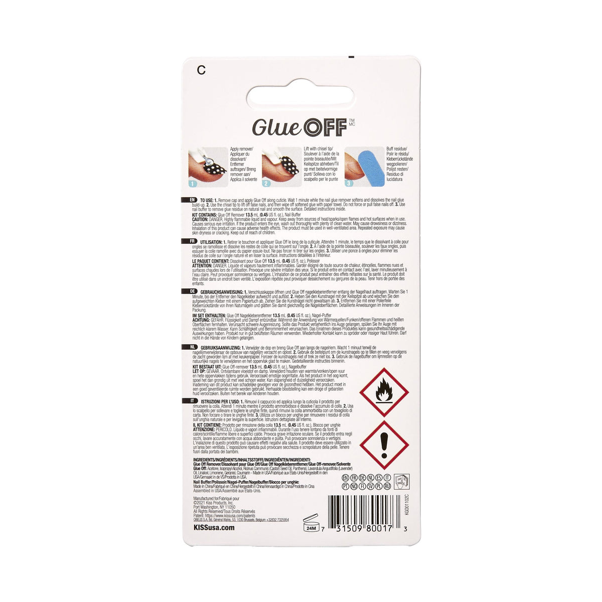Kiss, Glue Off, solutie pentru înlăturarea unghiilor false, 13.5 ml