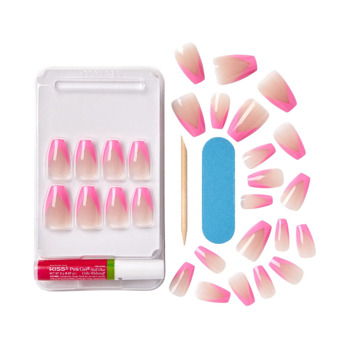 Unghii false Salon Acrylic French Color Squared, lungime M, 28 bucati