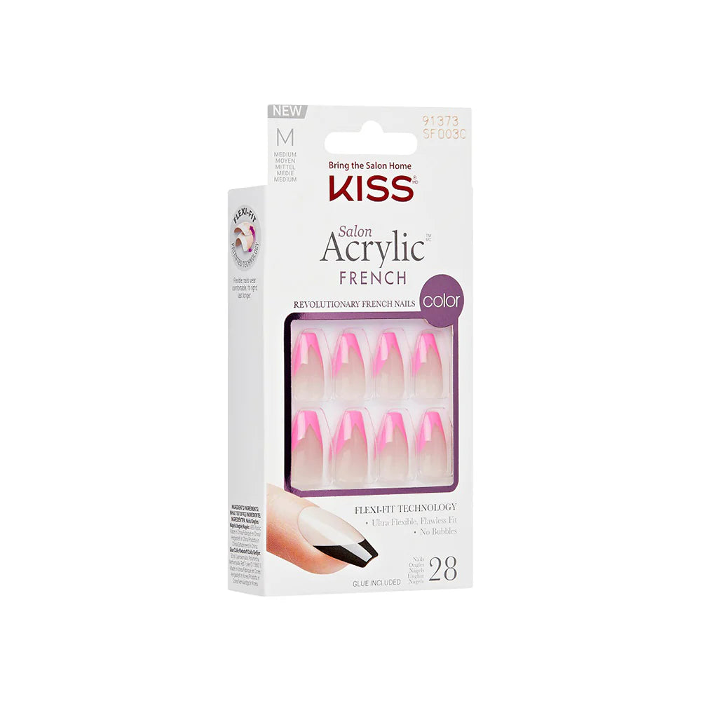 Unghii false Salon Acrylic French Color Squared, lungime M, 28 bucati